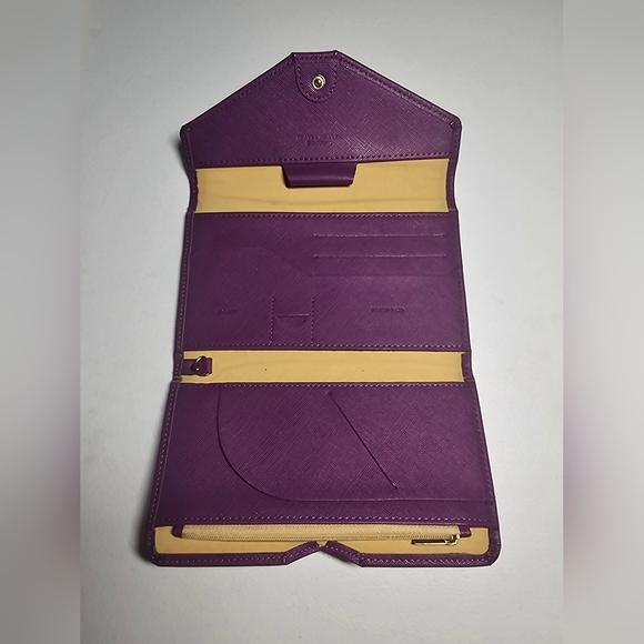 Womens Medium Size Travel Wallet Color Purple Coated Canvas Multiple Compartment - Picture 4 of 12